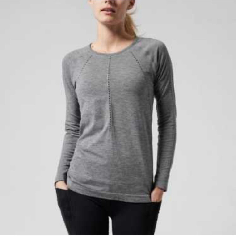 Athleta Women's‎ Foothill Heather Gray Long Sleeve Perforated Top Shirt Small
